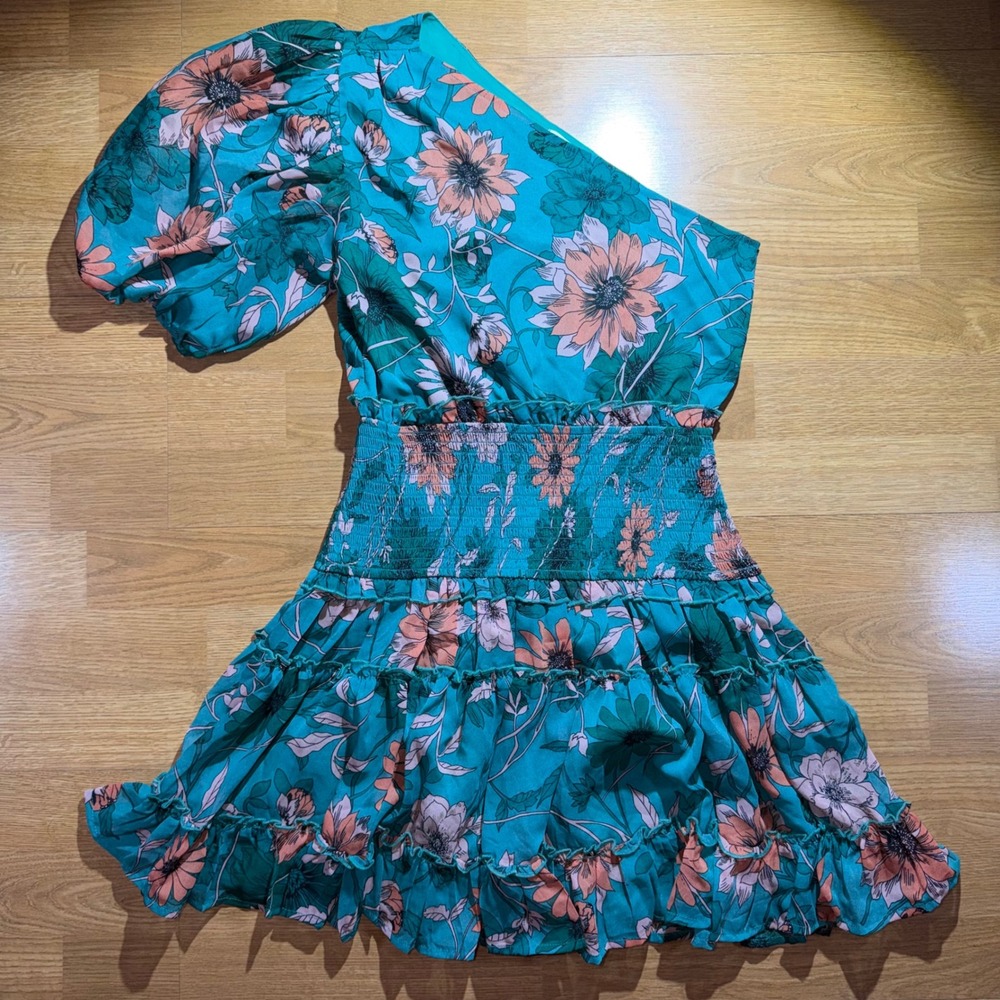 b.original by Shoe Fly One Shoulder Floral Mini Dress Teal Small SM-D20088A